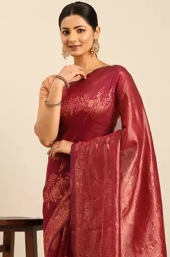 Sangam Prints Magenta Cotton Woven Work Traditional Saree