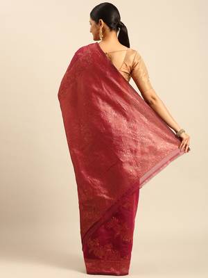 Sangam Prints Magenta Cotton Woven Work Traditional Saree 4