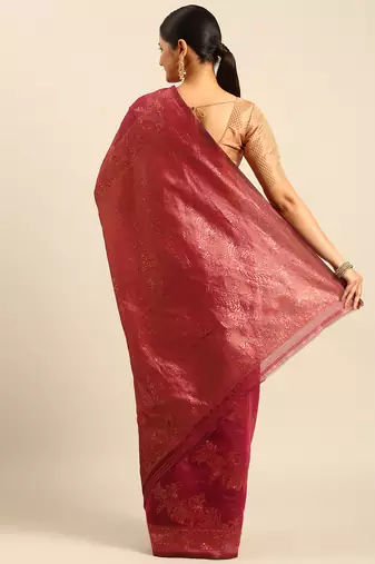 Sangam Prints Magenta Cotton Woven Work Traditional Saree