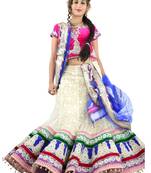 Designer Net Fabric  Blue Colored Embroidered Lahenga Choli