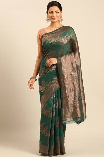 Sangam Prints Green Cotton Woven Work Traditional Saree