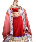 Designer Net Fabric  Red Colored Embroidered Lahenga Choli