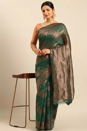 Sangam Prints Green Cotton Woven Work Traditional Saree