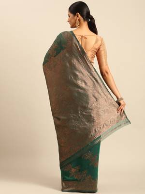 Sangam Prints Green Cotton Woven Work Traditional Saree 4