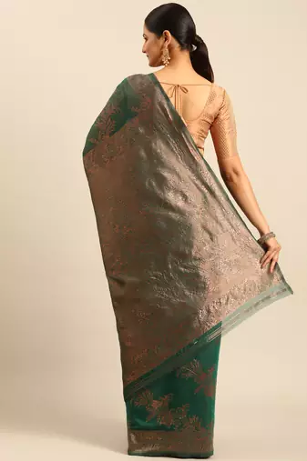 Sangam Prints Green Cotton Woven Work Traditional Saree
