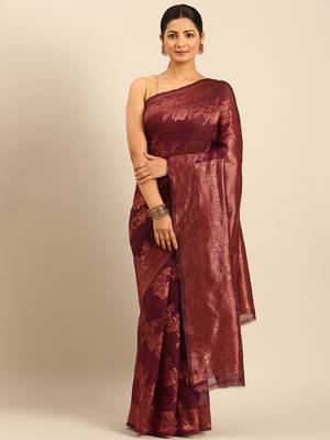 Sangam Prints Purple Cotton Woven Work Traditional Saree 1