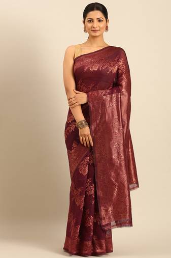 Sangam Prints Purple Cotton Woven Work Traditional Saree
