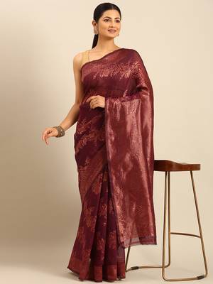Sangam Prints Purple Cotton Woven Work Traditional Saree 2