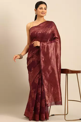 Sangam Prints Purple Cotton Woven Work Traditional Saree