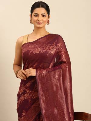 Sangam Prints Purple Cotton Woven Work Traditional Saree 3
