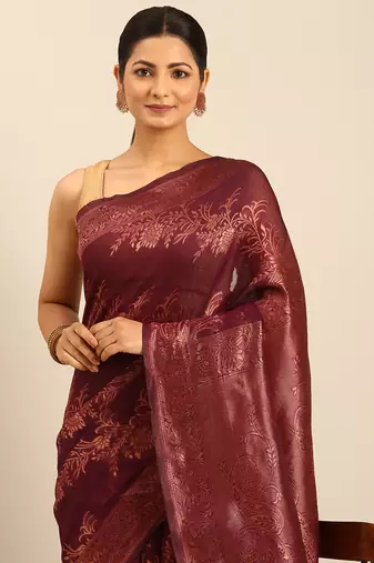 Sangam Prints Purple Cotton Woven Work Traditional Saree