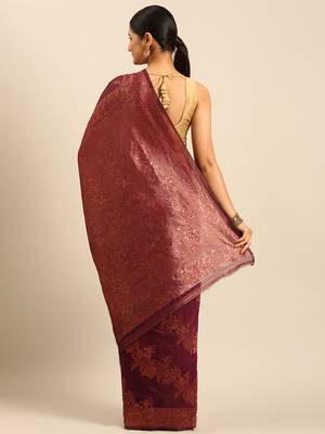 Sangam Prints Purple Cotton Woven Work Traditional Saree 4