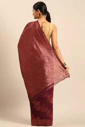 Sangam Prints Purple Cotton Woven Work Traditional Saree