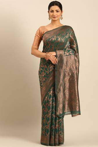 Sangam Prints Green Cotton Woven Work Traditional Saree