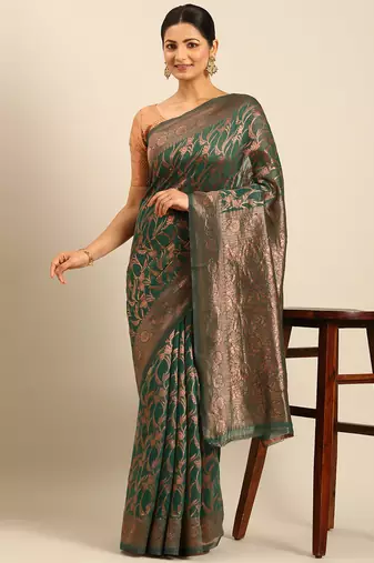Sangam Prints Green Cotton Woven Work Traditional Saree