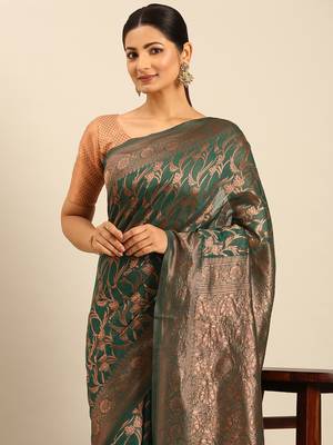 Sangam Prints Green Cotton Woven Work Traditional Saree 3