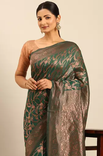 Sangam Prints Green Cotton Woven Work Traditional Saree