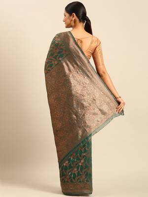 Sangam Prints Green Cotton Woven Work Traditional Saree 4