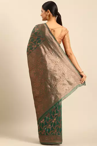 Sangam Prints Green Cotton Woven Work Traditional Saree