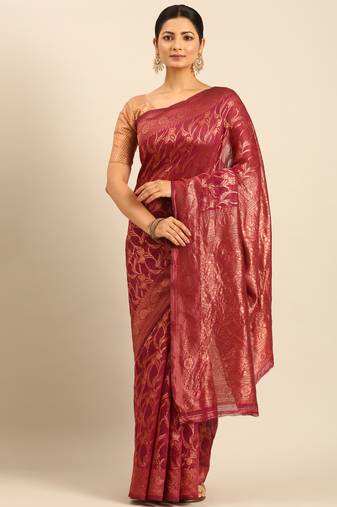 Sangam Prints Magenta Cotton Woven Work Traditional Saree