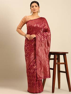 Sangam Prints Magenta Cotton Woven Work Traditional Saree 2