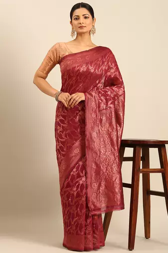 Sangam Prints Magenta Cotton Woven Work Traditional Saree