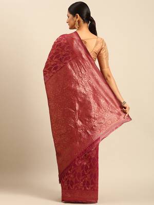 Sangam Prints Magenta Cotton Woven Work Traditional Saree 4