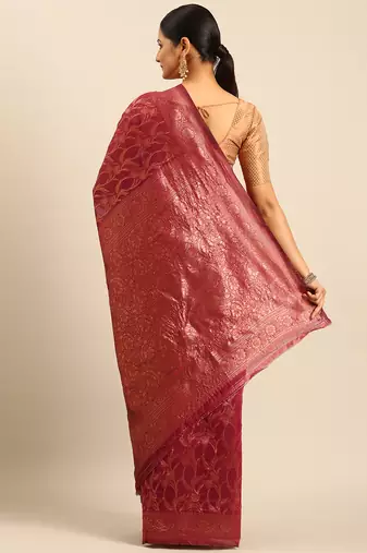 Sangam Prints Magenta Cotton Woven Work Traditional Saree