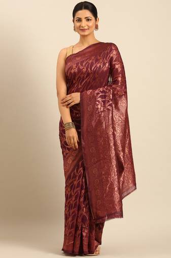 Sangam Prints Purple Cotton Woven Work Traditional Saree