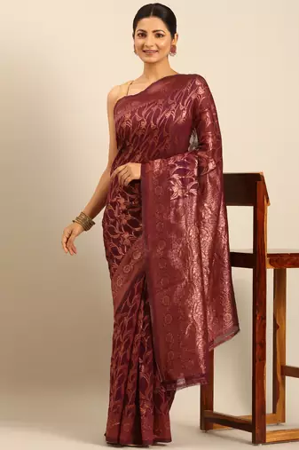 Sangam Prints Purple Cotton Woven Work Traditional Saree