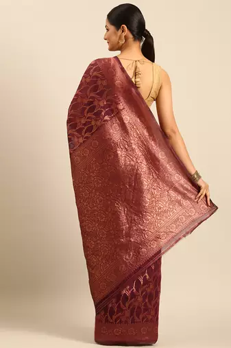 Sangam Prints Purple Cotton Woven Work Traditional Saree