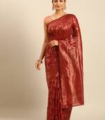 Sangam Prints Red Cotton Woven Work Traditional Saree