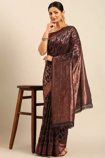 Sangam Prints Navy Blue Cotton Woven Work Traditional Saree