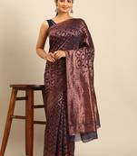 Sangam Prints Navy Blue Cotton Woven Work Traditional Saree