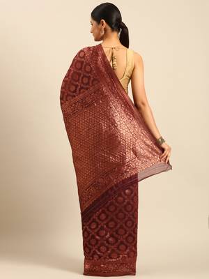 Sangam Prints Wine Cotton Woven Work Traditional Saree 4