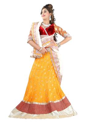Designer Net Fabric  Orange Colored Embroidered Lahenga Choli 1