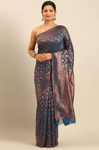 Sangam Prints Sky Blue Cotton Woven Work Traditional Saree