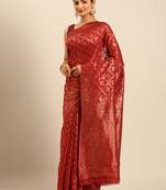 Sangam Prints Red Cotton Woven Work Traditional Saree