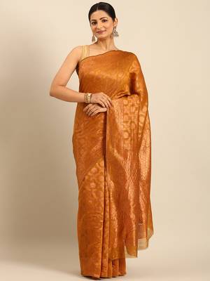 Sangam Prints Mustard Cotton Woven Work Traditional Saree 1