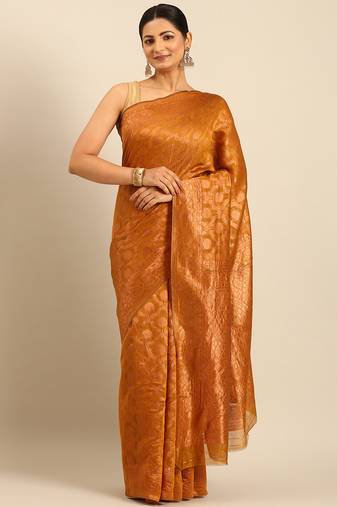 Sangam Prints Mustard Cotton Woven Work Traditional Saree