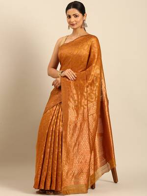 Sangam Prints Mustard Cotton Woven Work Traditional Saree 2