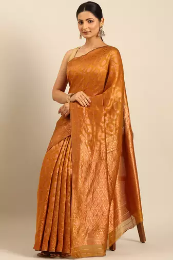 Sangam Prints Mustard Cotton Woven Work Traditional Saree