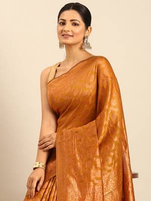 Sangam Prints Mustard Cotton Woven Work Traditional Saree 3