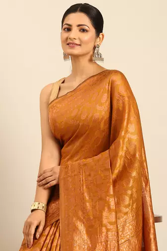 Sangam Prints Mustard Cotton Woven Work Traditional Saree