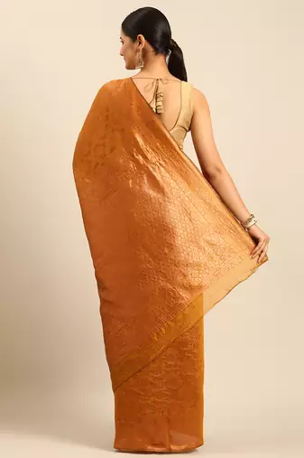 Sangam Prints Mustard Cotton Woven Work Traditional Saree
