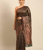 Sangam Prints Dark Green Cotton Woven Work Traditional Saree