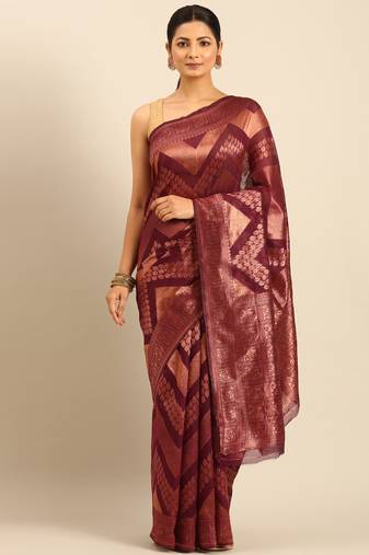 Sangam Prints Purple Cotton Woven Work Traditional Saree