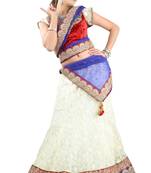 Designer Net Fabric  Beige Colored Embroidered Lahenga Choli