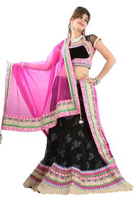 Designer Net Fabric  Pink Colored Embroidered Lahenga Choli 1