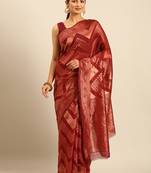 Sangam Prints Maroon Cotton Woven Work Traditional Saree